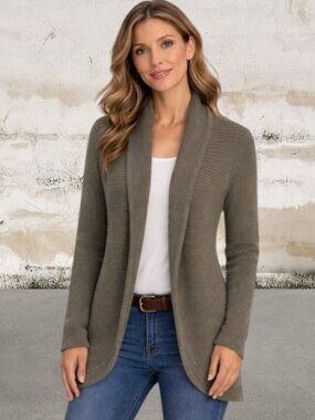 Talbots Textured Knit Sweater Cardigan in Olive Size Large